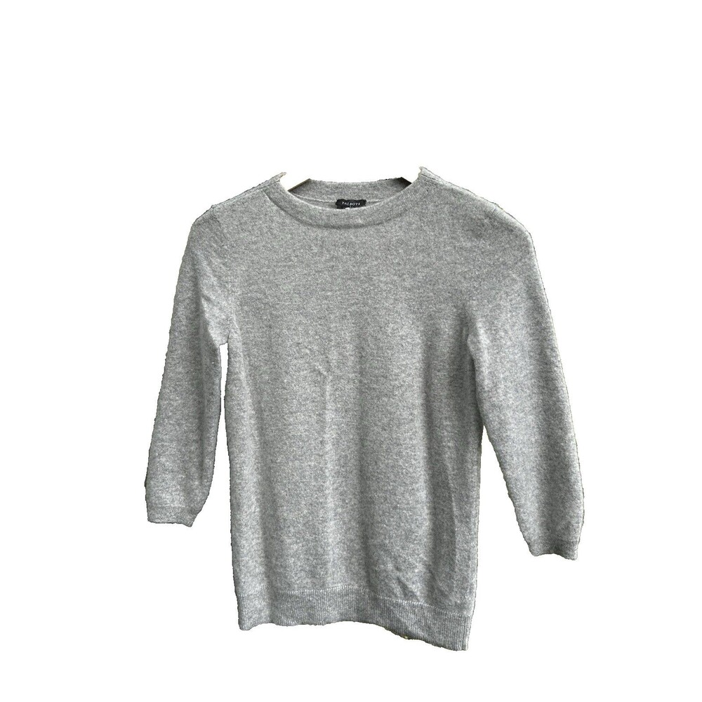 Talbots 100% Cashmere Sweater Size Small Grey 3/4 Sleeve Crewneck Preppy SOFT!!!